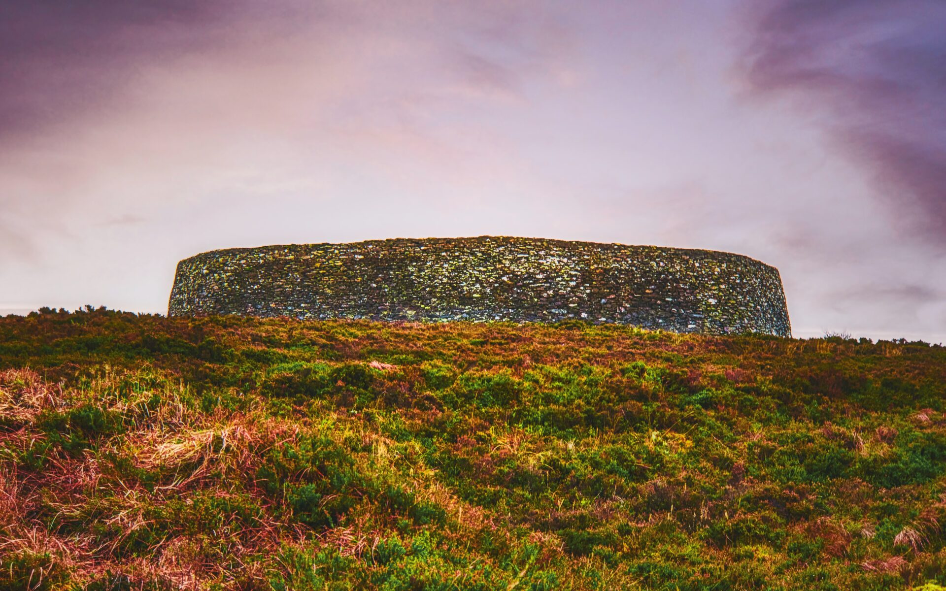 Grianan of Aileach, an early medieval stone ring fortress, sits atop a hill in County Donegal and was a royal site in Ancient Ireland